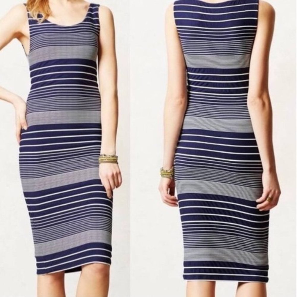 Anthropologie MAEVE Edisto Column Dress Navy Blue & White Striped XS